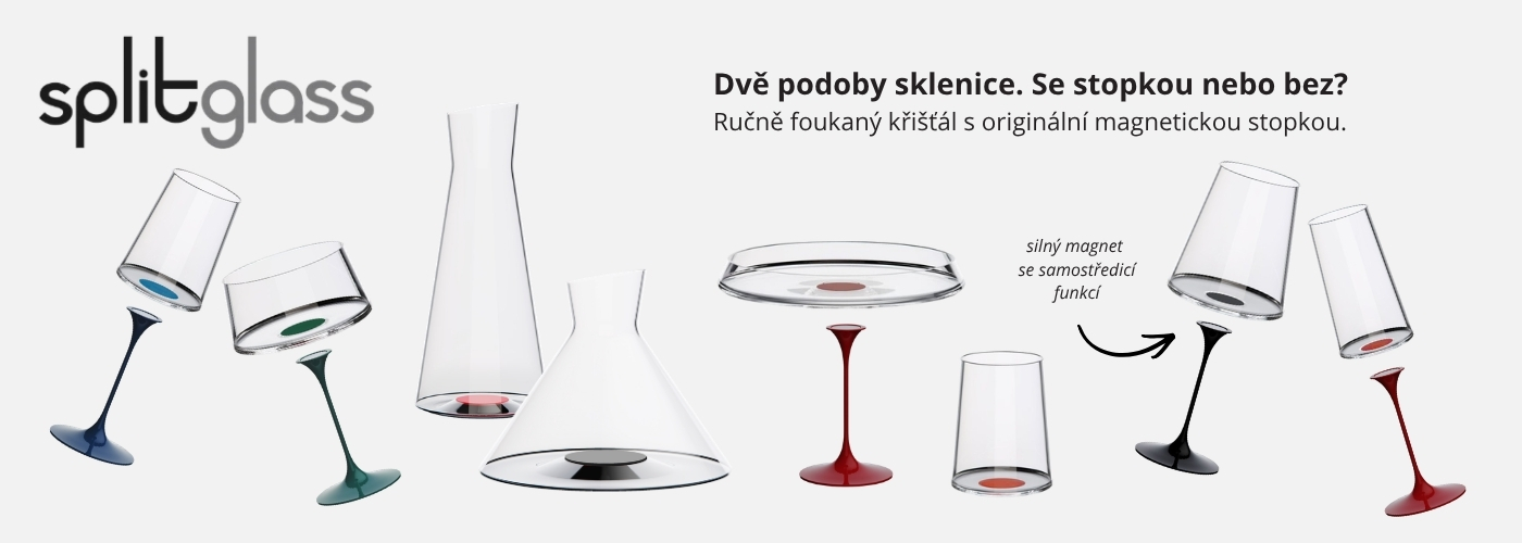Originální koncept s ikonickým designem elegantní sklenice z bezolovnatého křišťálového skla, ručně foukané a kombinované s originální magnetickou hliníkovou stopkou. (9)